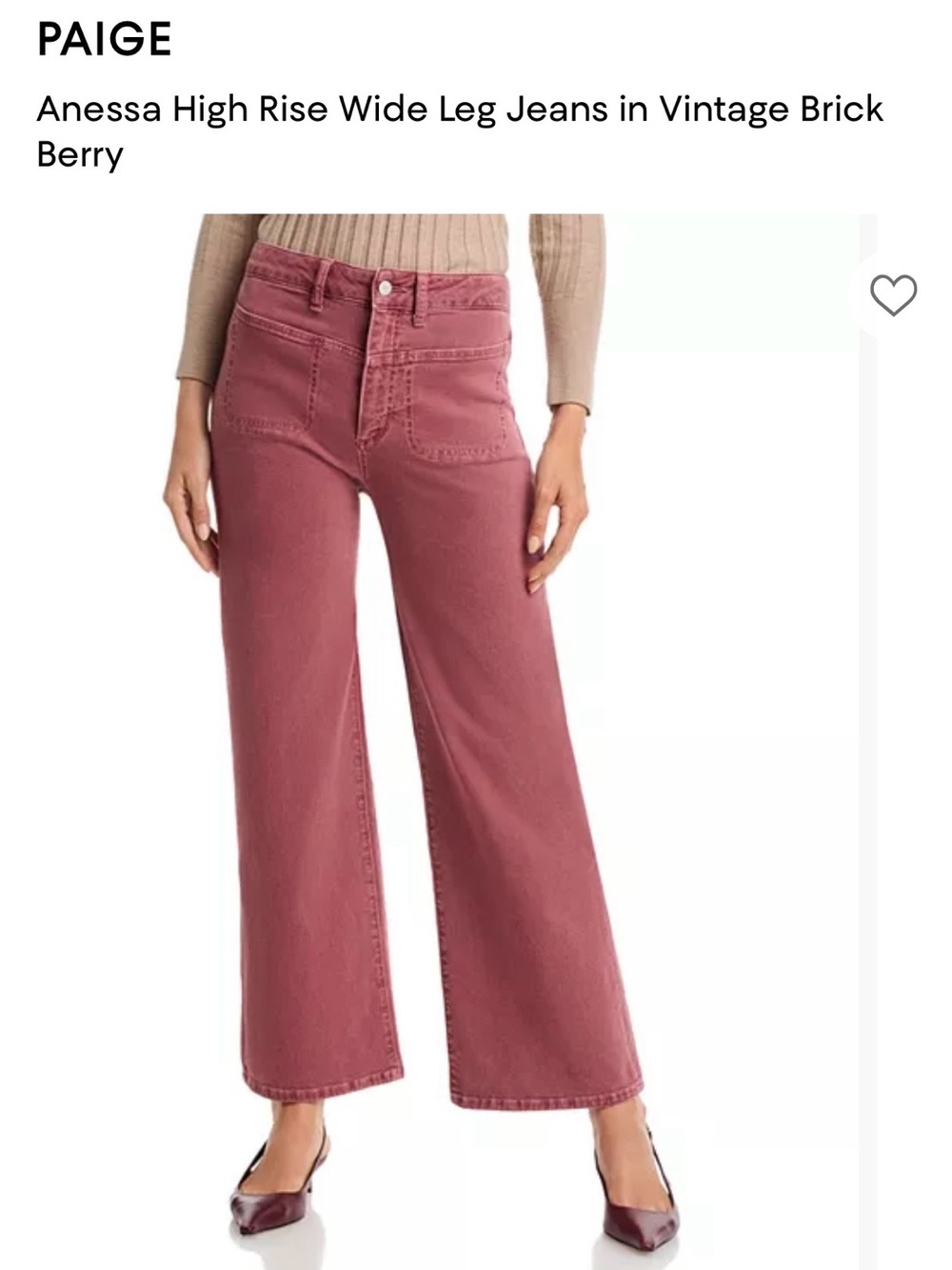 PAIGE Anessa 31" inseam Wide Leg Jeans in Brick Berry Rose 24